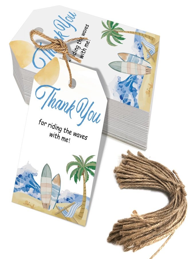 Aukolass 50pcs Surfing Thank You Tags, The Big One Surf Up Favor Tags for Summer Beach Themed Birthday and Baby Shower Party Gift Wrapping Decoration (Surf) - Image 1
